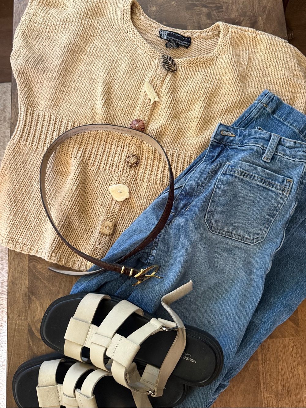 Hand-Knit Cream Button-Front Women’s Knit Top - Unbranded